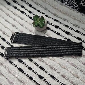 Women's Black and Silver Striped Belt